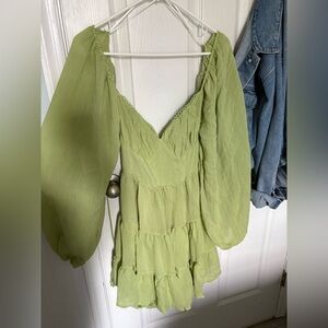 Light Green Tiered Dress with Puff Sleeves